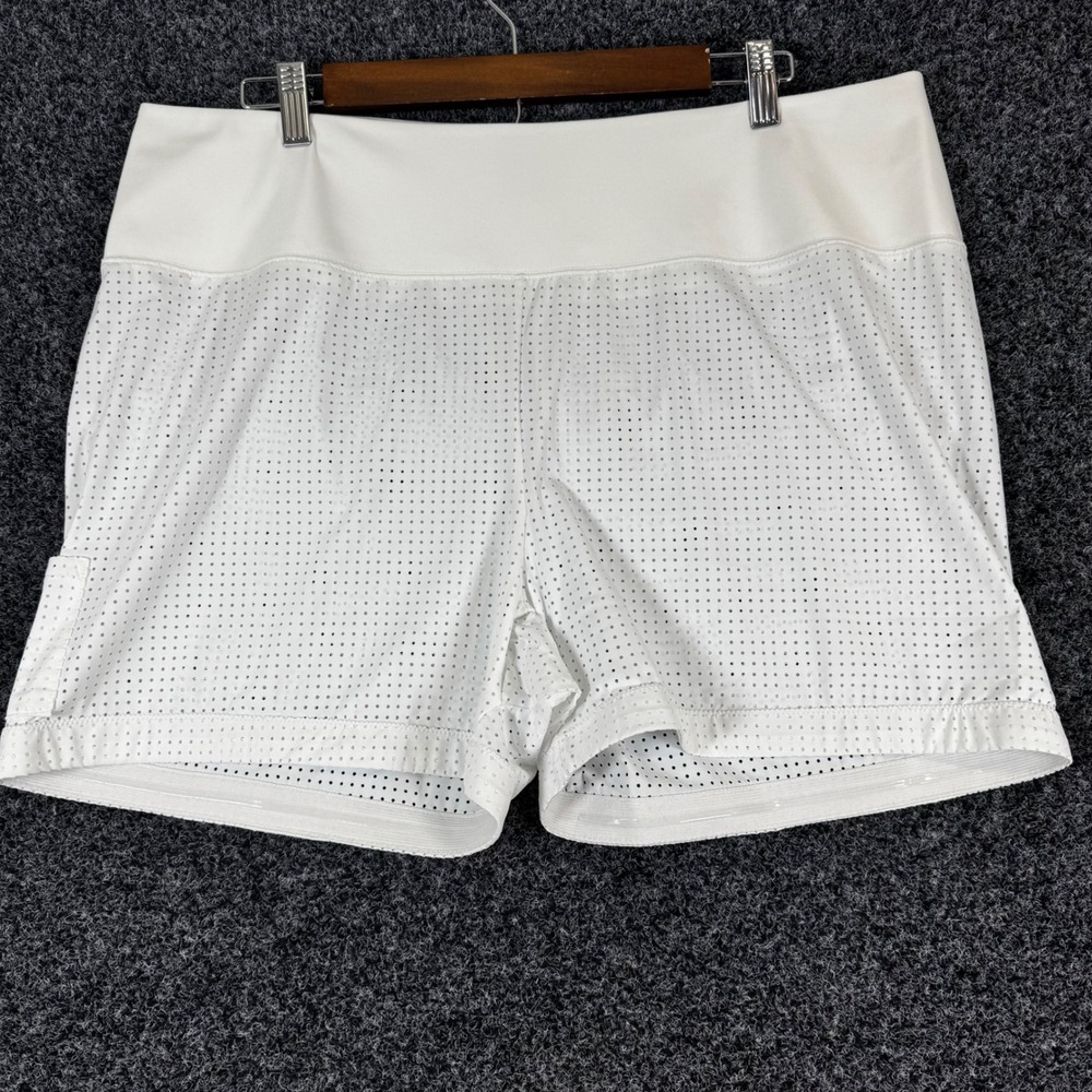 Kinona White Perforated Golf Shorts Womens XL Italian Fabric Activewear Pocket